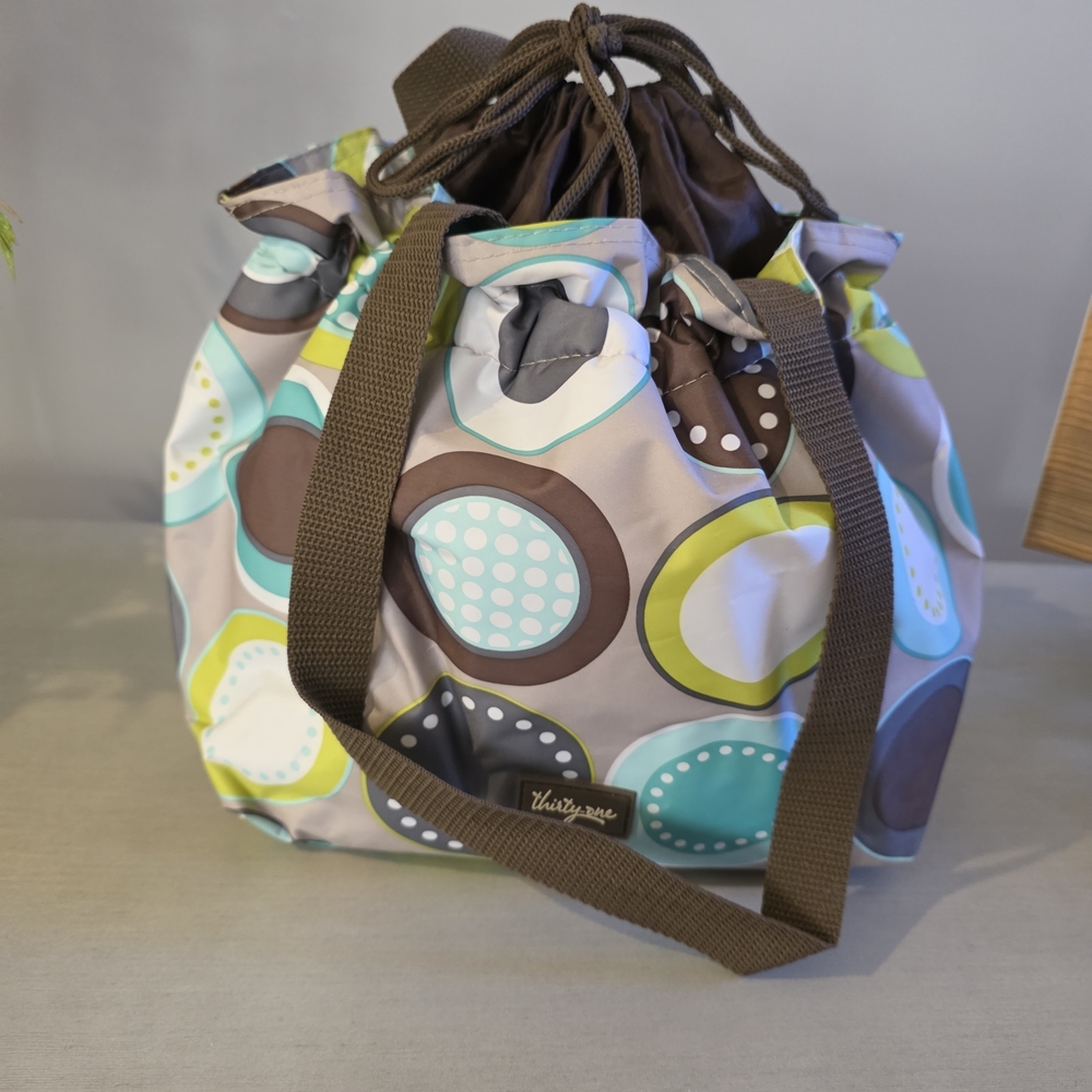 Thirty-One Polka Dot Tote - Brown, Blue, Green